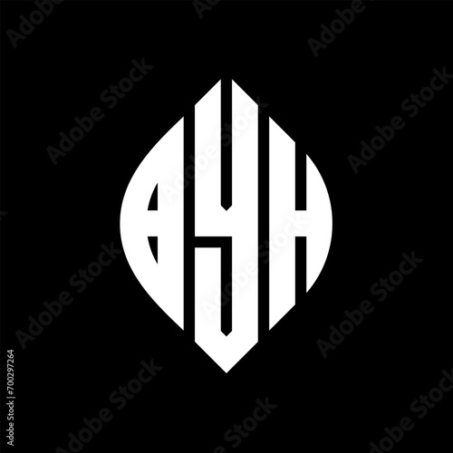 BYH circle letter logo design with circle and ellipse shape. BYH ellipse letters with typographic style. The three initials form a circle logo. BYH Circle Emblem Abstract Monogram Letter Mark Vector. photo