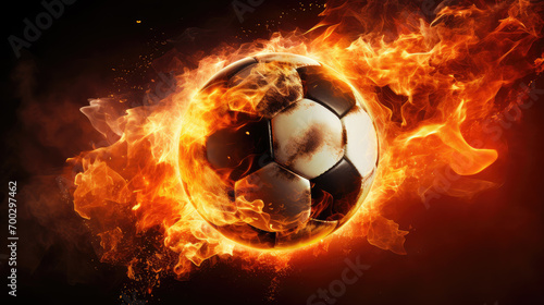 Fiery Soccer Ball In Goal With Net In Flames 