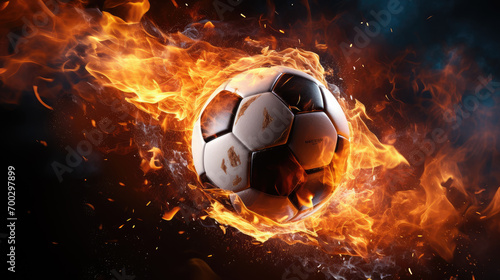 Fiery Soccer Ball In Goal With Net In Flames  © PNG
