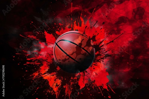 Graphic of basketball on black and red background. Generative AI © Niamh