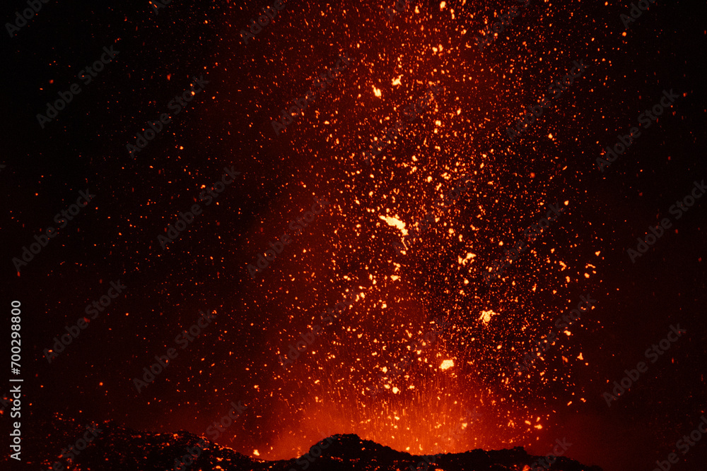 Eruptive vent with lava emis at the top of the Etna volcano