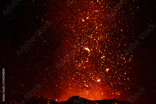 Eruptive vent with lava emis at the top of the Etna volcano photo