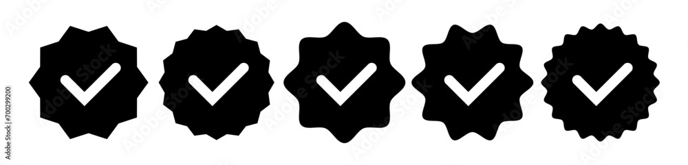 Verified badge vector black color isolated on white background for social media account, profile verified mark. Guaranteed icons 10 eps - obrazy, fototapety, plakaty 