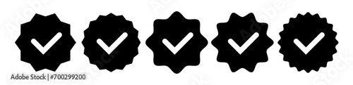 Verified badge vector black color isolated on white background for social media account, profile verified mark. Guaranteed icons 10 eps