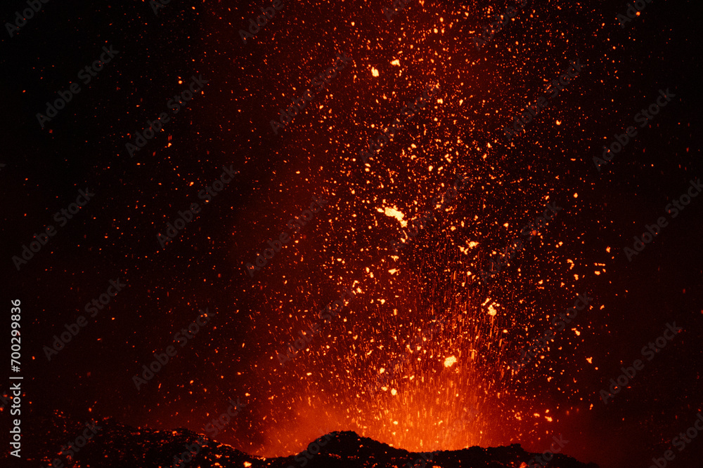 Eruptive vent with lava emis at the top of the Etna volcano