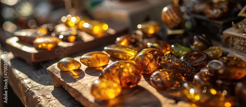 Display high-resolution images of amber jewelry in the store. photo