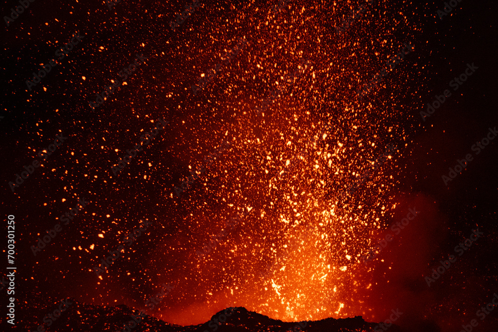Eruptive vent with lava emis at the top of the Etna volcano