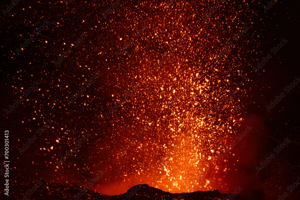 Eruptive vent with lava emis at the top of the Etna volcano