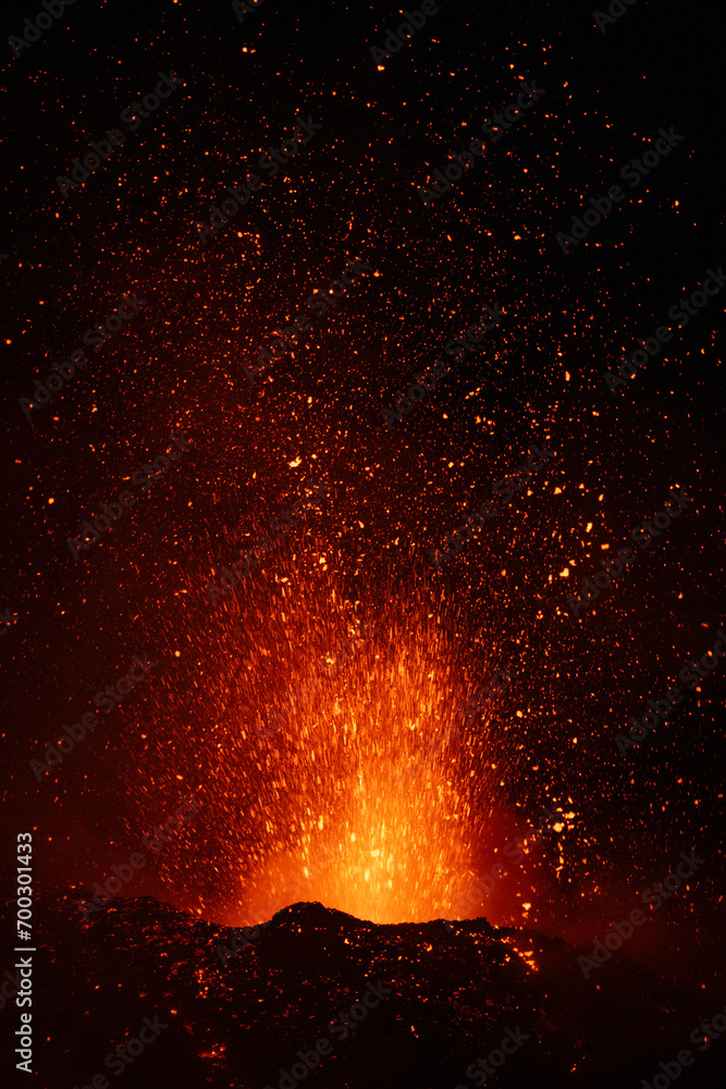 Eruptive vent with lava emis at the top of the Etna volcano