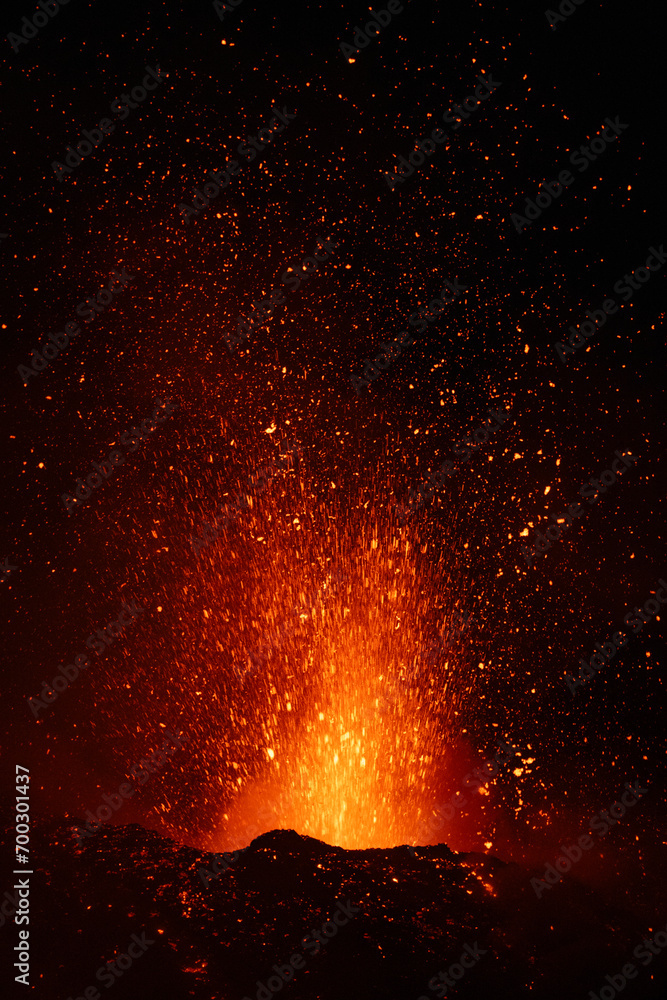 Eruptive vent with lava emis at the top of the Etna volcano
