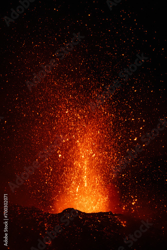 Eruptive vent with lava emis at the top of the Etna volcano