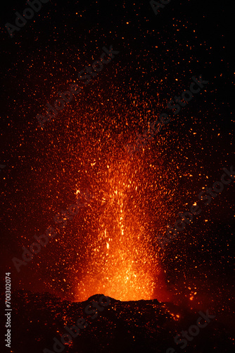 Eruptive vent with lava emis at the top of the Etna volcano