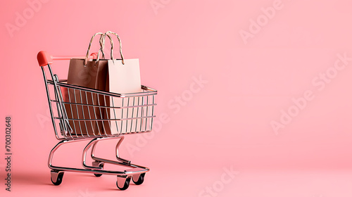 A supermarket trolley with shopping bags