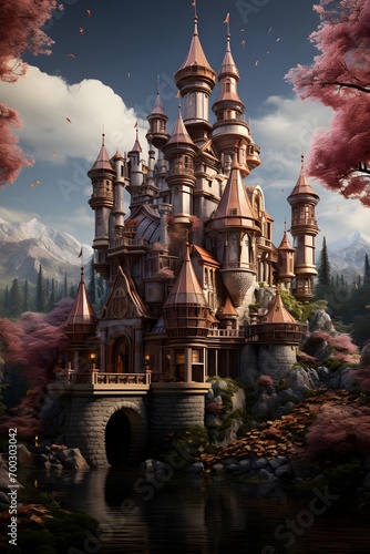 Magic Fairy Tale Princess Castle Landscape Fantasy Digital Painting 3D Illustration