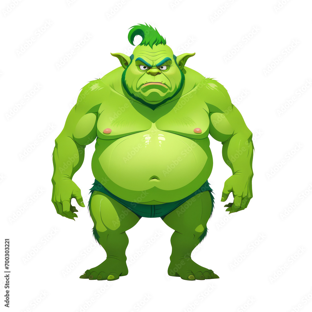 Fototapeta premium Vector big fat evil green gremlin troll on transparent background, AI generated