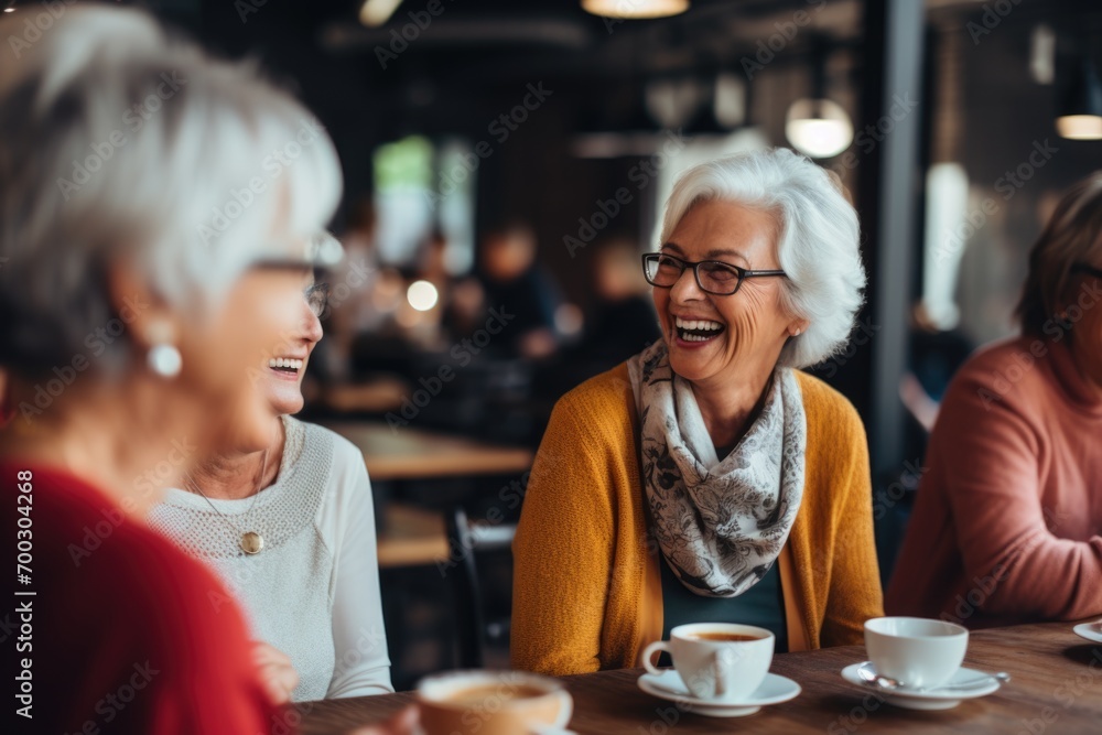 Senior Women Sharing Laughs Over Coffee in a Cafe