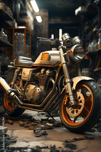 Old motorcycle in the garage. Selective focus. High quality photo © Iman