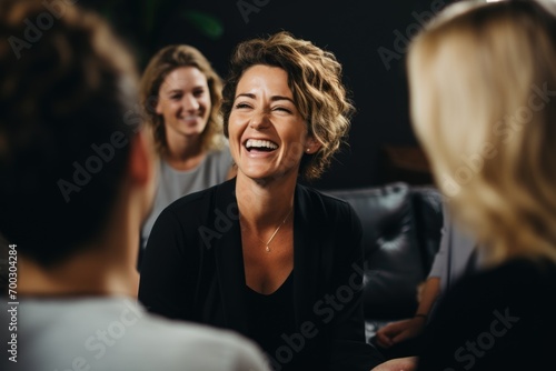 Middle aged female therapist doing group therapy at home
