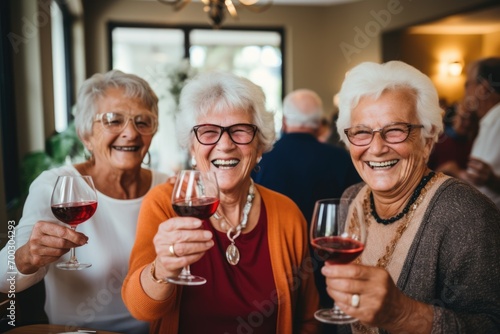 Joyful Senior Friends Toasting with Wine at a Gathering