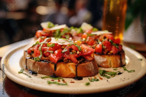 Bruschetta on Toasted Bread garnished with basil