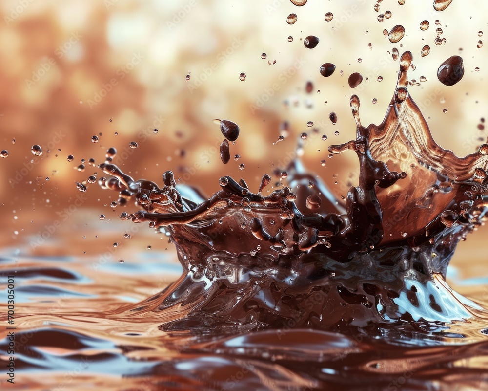 Chocolate Splash: Abstract 3D Rendering of Sweet Cocoa Liquid on Brown Background Chocolate Splash: Abstract 3D Rendering of Sweet Cocoa Liquid on Brown Background