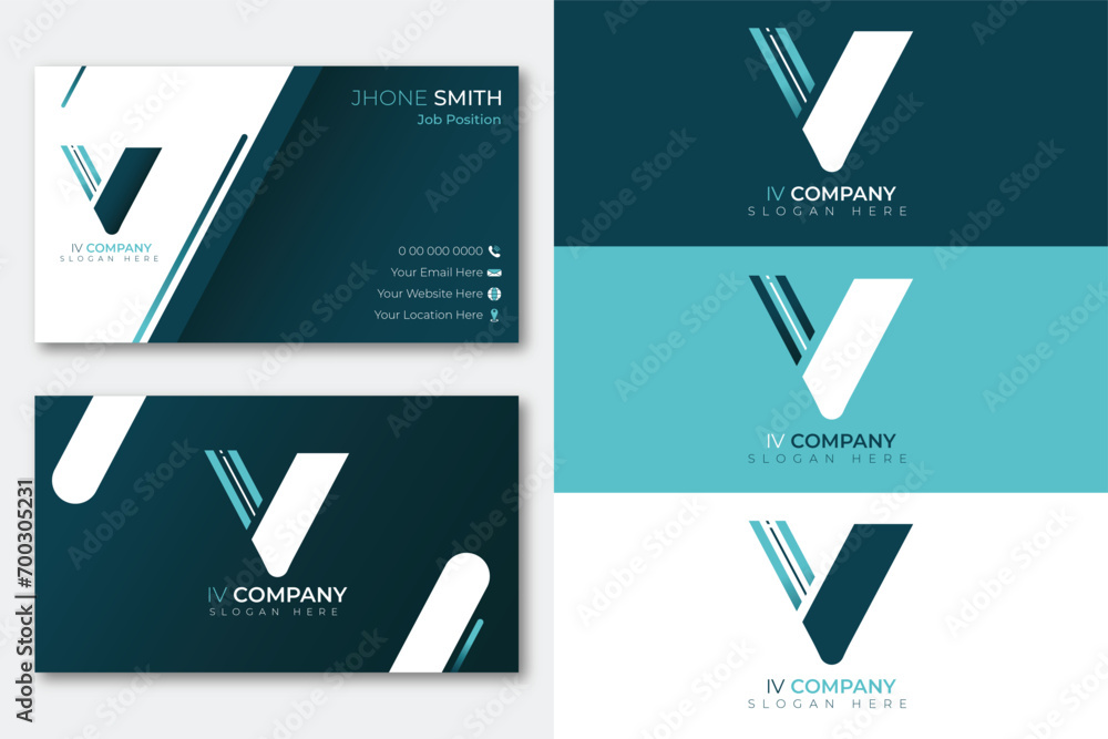 Modern IV Logo Design with Business Card, In 3 Variation Color. Vector Illustration. Modern IV Logo Design with Business Card, In 3 Variation Color. Vector Illustration.