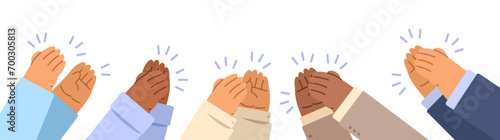 Cartoon multiracial hands clapping. Applauding hands flat illustration banner