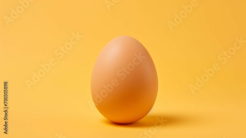 Minimalist style close up photo of a brown chicken egg on a yellow backdrop