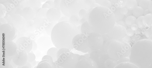 White background with flying balloons - clean design, 3d abstract realistic banner.