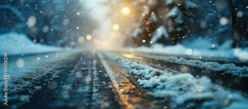 Snow and ice increase drifting while driving in winter. photo