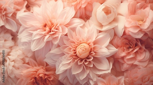 The flowers are a soft peach color, close up macro nature background.
