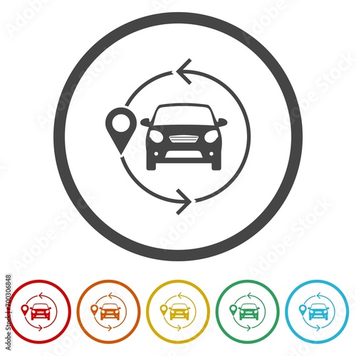 Car sharing icon. Set icons in color circle buttons