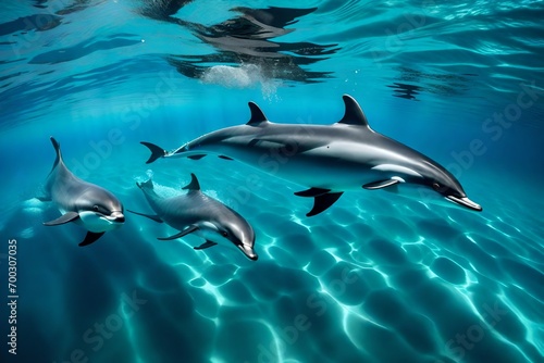Encounter a majestic pod of dolphins gracefully gliding through the ocean depths  their movements beautifully documented by an HD camera.