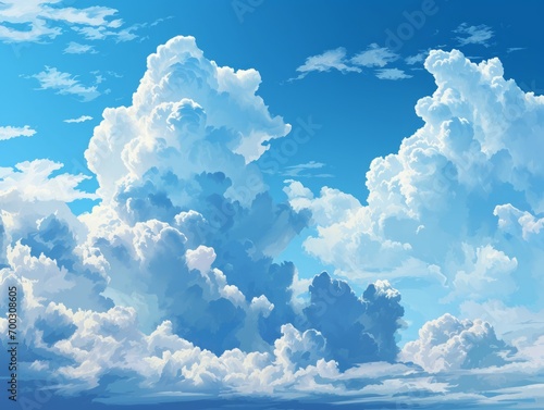 Beautiful blue sky background with clouds. illustration. Eps 10 Generative AI
