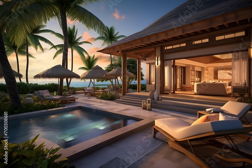 3D rendering of a modern luxury villa in the tropics © Iman