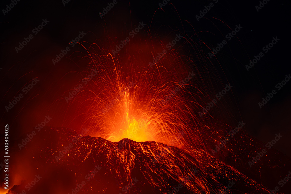 Eruptive vent with lava emis at the top of the Etna volcano