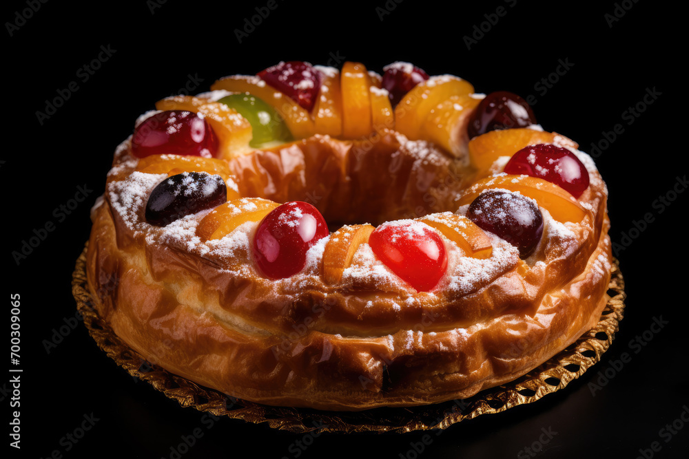 Traditional Spanish ring shaped cake for Three Kings Day, Epiphany day