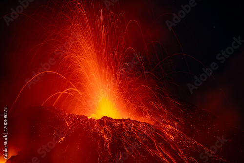 Eruptive vent with lava emis at the top of the Etna volcano