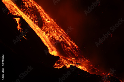 Eruptive vent with lava emis at the top of the Etna volcano