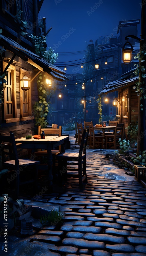 Cafe in the old town of Prague at night, Czech Republic