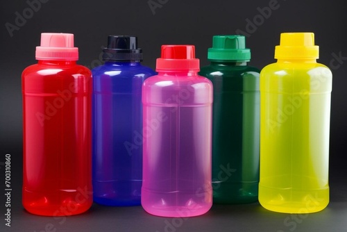 Vibrant plastic sports drink containers. Generative AI