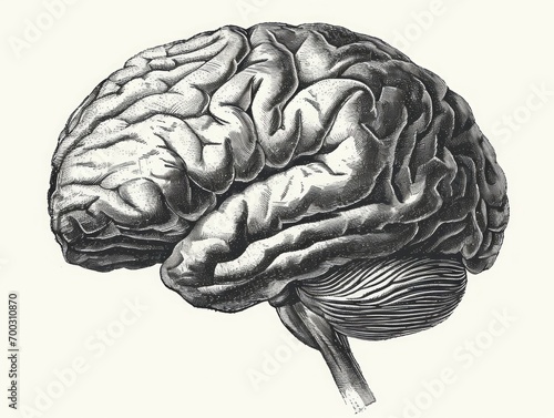 Human brain engraving vector illustration. Hand drawn sketch of human brain. Generative AI