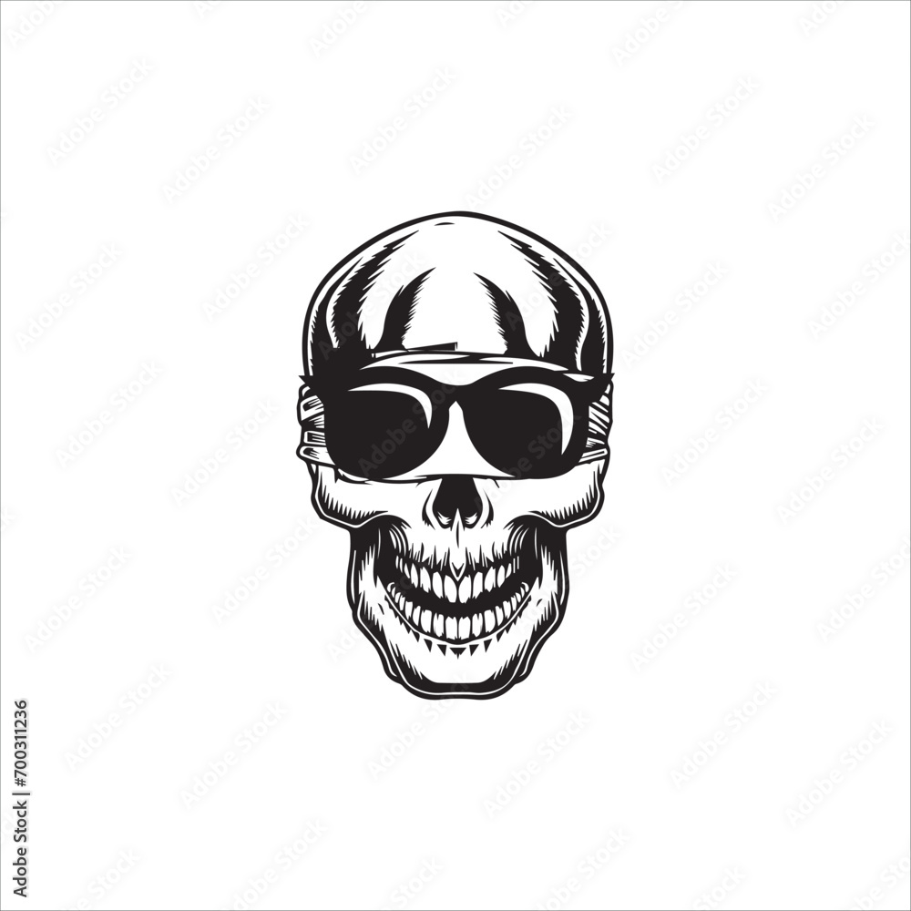 vector monochrome vintage skull icon illustration.