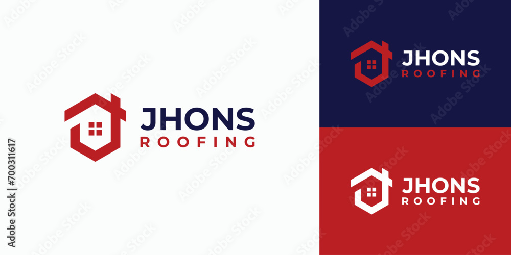 Letter J house roof building logo design - obrazy, fototapety, plakaty 