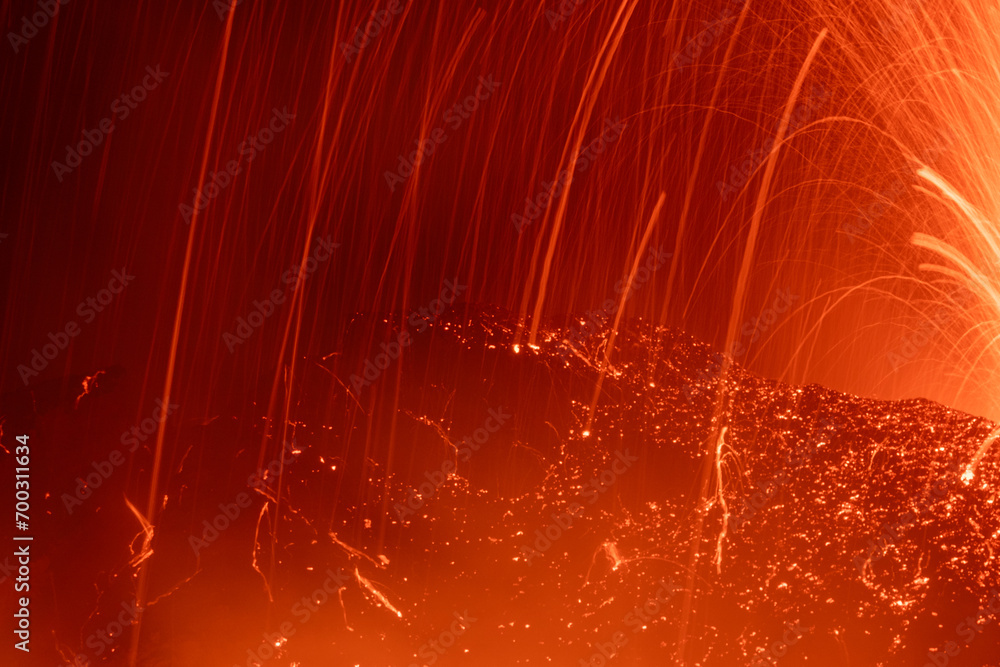 Eruptive vent with lava emis at the top of the Etna volcano