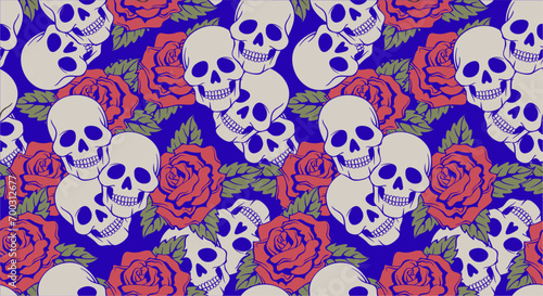 seamless pattern skulls with flowers wonderful art