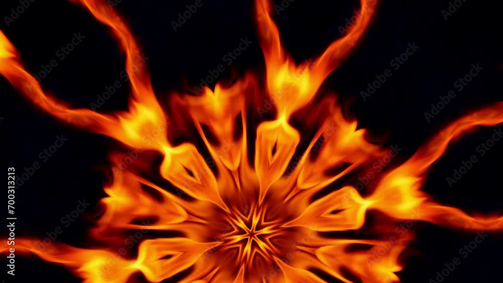 fire pattern - burning ornamental rosette background from flames of orange color on black isolated background fire pattern - burning ornamental rosette background from flames of orange color on black isolated background