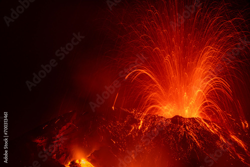 Eruptive vent with lava emis at the top of the Etna volcano 