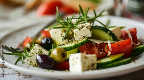 greek salad with feta, olives and cucumber
