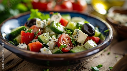 greek salad with feta, olives and cucumber photo